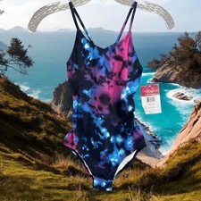 Kanu Beach Surf Hurricane One Piece Swimsuit Black Blue Pink Girl Size 14 Kids