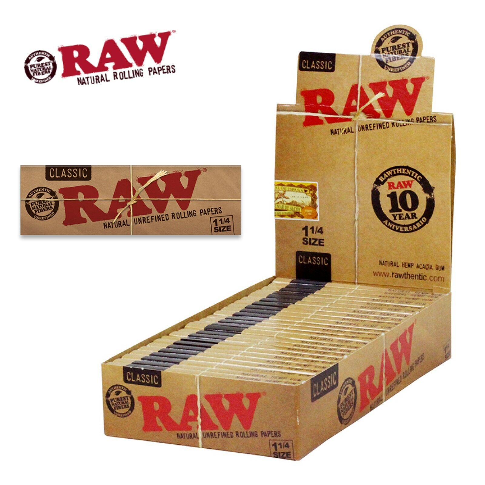 AUTHENTIC RAW Natural Classic1.25 1 1/4 Rolling Papers 24x FULL BOX - FREE SHIP. Available Now for 20.99
