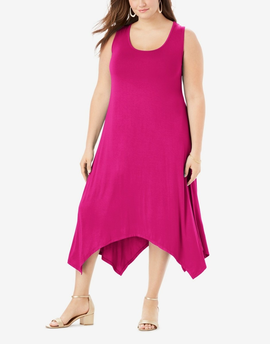 plus size pink swing dress Roaman's Plus Size Vivid Pink Sleeveless Pullover Style Swing Dress Size 2X