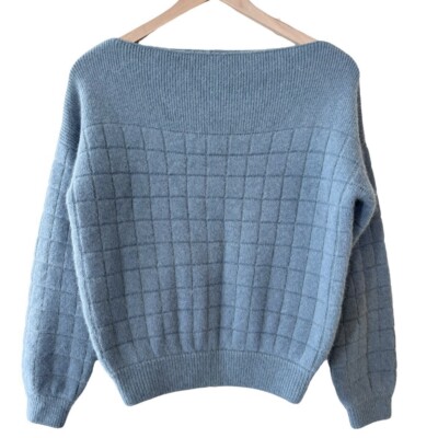 Women's I Love Pretty blue designer boat neck fox fur blend sweater osfm