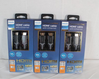 Pack of 3 Philips HDMI Cable W/Ethernet Audio Video 6FT HDR 4K New A310