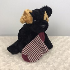 Animal Alley Puppy Dog Plush Stuffed Animal Toy Holding Striped Sock Black Tan