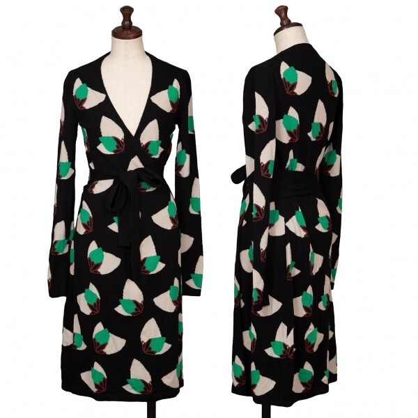 DVF DIANE VON FURSTENBERG LINDA WRAP SWEATER DRESS GREEN LEAVES SIZE S DVF DIANE VON FURSTENBERG LINDA WRAP SWEATER DRESS GREEN LEAVES SIZE S