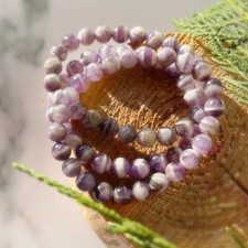 Natural Chevron Amethyst Stone Bracelet Purple Crystal Gemstone Stretch Bracelet