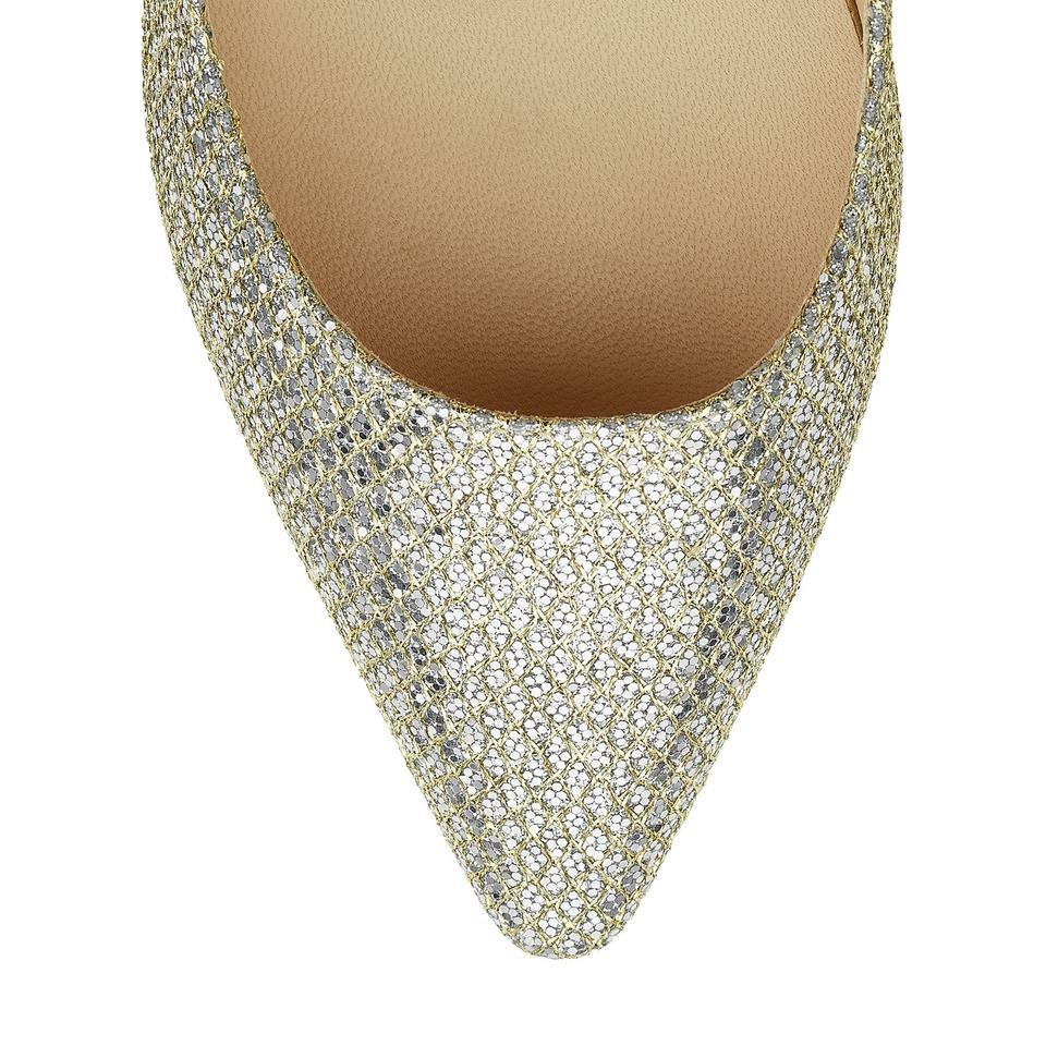 NIB JIMMY CHOO ROMY 85 Champagne Glitter Fabric Pointy Toe