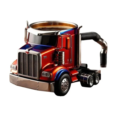 Handcrafted Semi-Truck Coffee Mug Stainless Steel Coffee Cup Men Gift - Picture 13 of 19