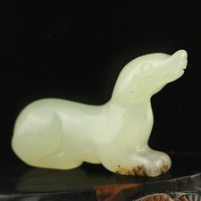 Old China natural jade hand-carved zodiac dog pendant necklace 37