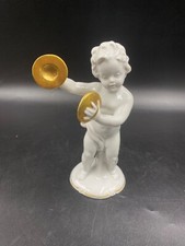 STATUETTA STATUA MINIATURA SOPRAMMOBILE CAPODIMONTE ANGELO PUTTO PIATTI D'ORO