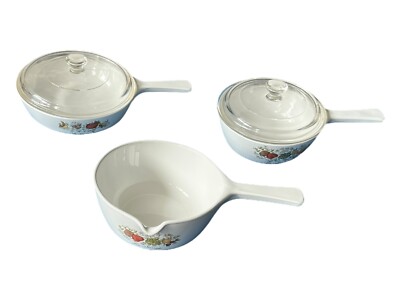 3 Corning Ware Spice of Life Petite Pans with 2 Lids L81-B, 83-B, & 89-B in EUC