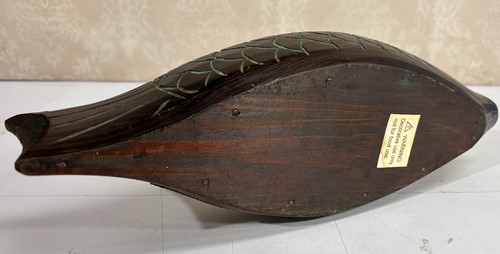 Japan Carved Wooden Decorative 15" Fish Bowl Trinket Box - Picture 5 of 9