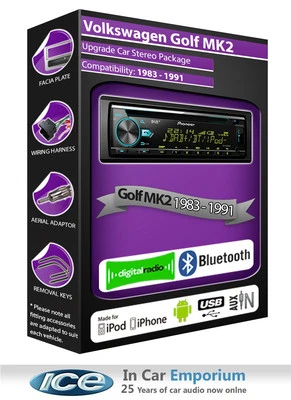 VW Golf MK2 Radio DAB, Lecteur CD USB AUX Pioneer, Kit Bluetooth - Photo 1/4