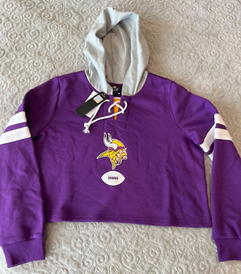 Minnesota Vikings Women's Purple Cropped LaceUp Hoodie - Size Lg - NEW WITH TAGS