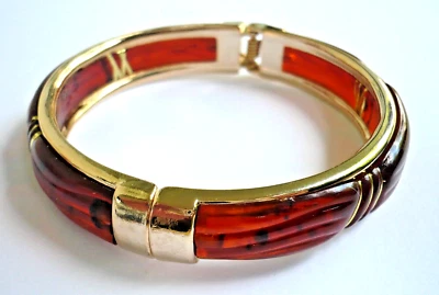 klasse Klapp Armreif Bernstein Imitat 19 cm innen braun Modeschmuck NEU + TOP - Bild 1 von 4