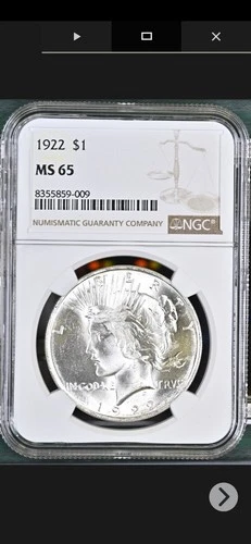 1922 Peace Silver Dollar NGC MS65 Frosty Bright White