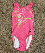 GK Elite Adult XS Pink Sleeveless Gymnastics Leotard Green/White Swirl Print