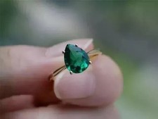 Pear Cut Simulated Green Emerald Solitaire Wedding Ring 14k Yellow Gold Plated