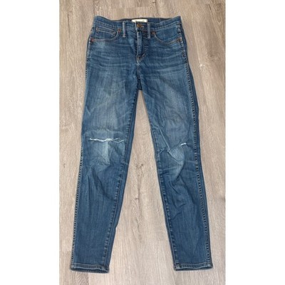 Madewell 10 High-Rise Skinny Jeans Distressed Knee Medium Wash Size 25