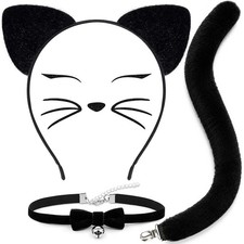 Parma77 4 Pcs Cat Ears and Tail Set, Black Cat Costumes Outfit for Women