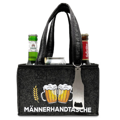Männer-Handtasche aus hochwertigem Filz für 6 Flaschen oder Dosen | Geschenkset