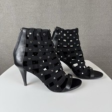 Michael Kors Leather Caged Studs Open Toe Stiletto Booties Black Womens 8M ~