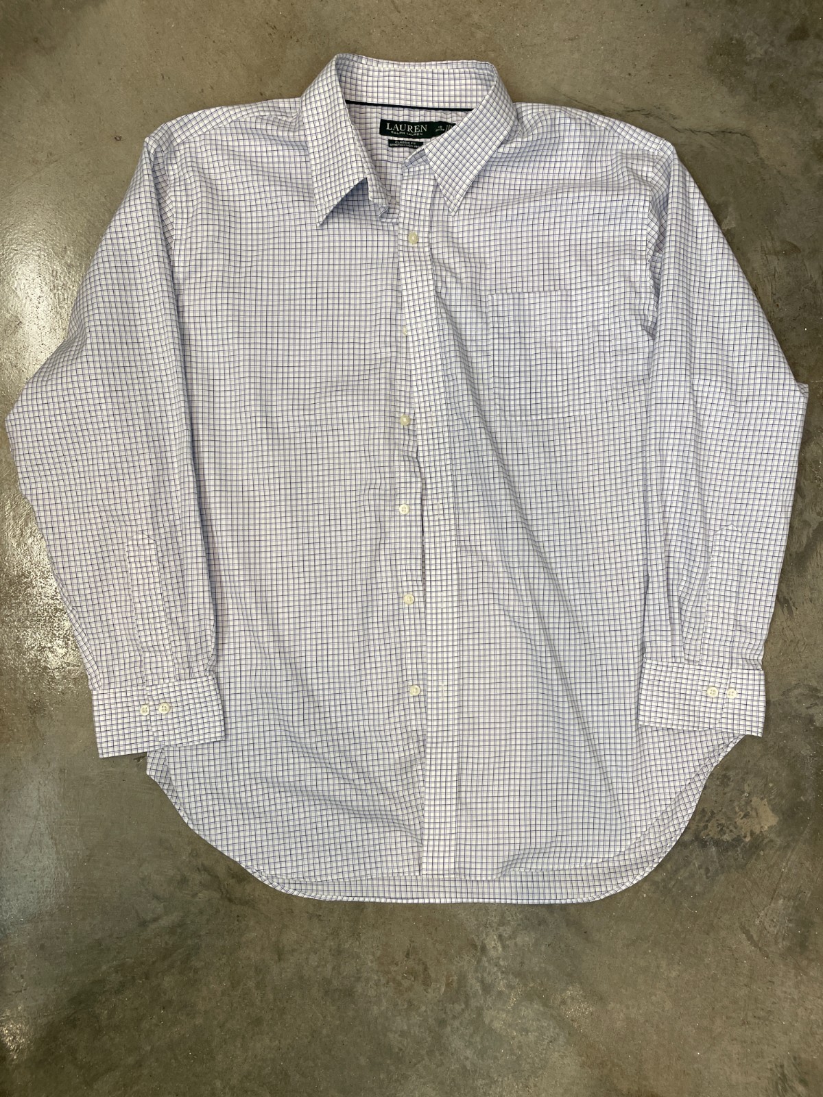 Lauren Ralph Lauren Dress Shirt Men 18 34/35 White Blue Plaid Button Down Preppy thumbnail 4