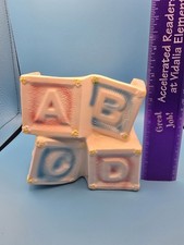 Vintage Relpo Ceramic ABCD Alphabet Blocks Planter Baby Nursery Decor Japan