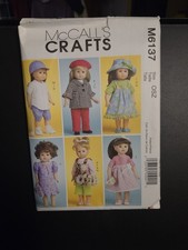 McCall's Crafts M6137 18 inch Doll Top, Shorts, Coat, Dress Sewing Pattern UNCUT