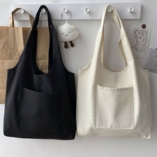 Premium Black 100% Cotton Tote bag Eco Shoulder Long Handle Shopping Plain Life