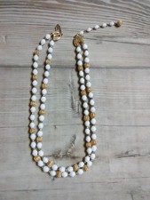Vintage Trifari white & textured gold bead necklace two strands / double strand