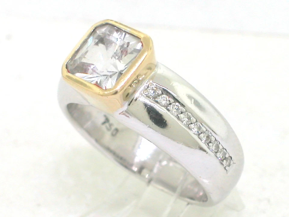 Saphir Ring 750 Weiß-Gelbgold 18K weißer Saphir 2,3ct  18 Brillanten  Zertifikat - Bild 2 von 4