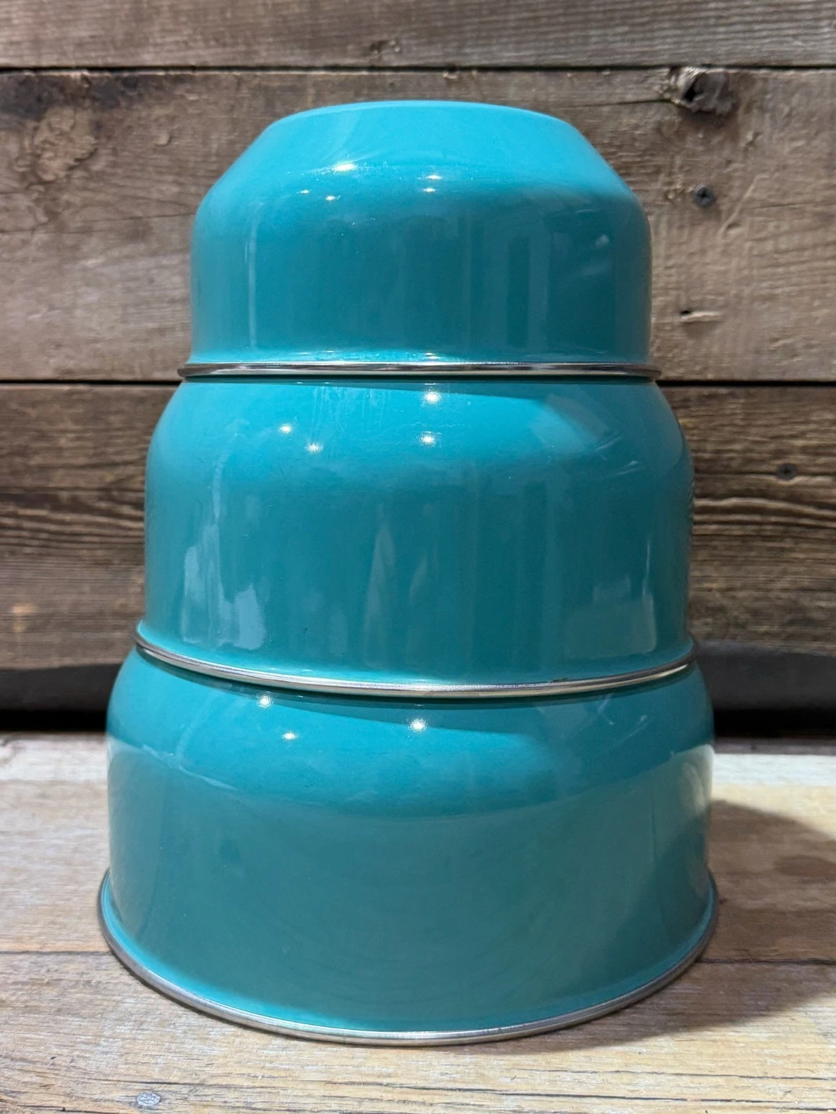Enamelware 3-Piece Mixing Bowl Set, Nesting, Blue