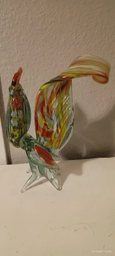 Vintage Murano Glass Rooster Figurine Multicolor Handblown Glass
