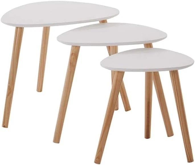 Nest of 3 End Tables Modern White Triangular Side Coffee Space Saving Set - Image 3 of 4