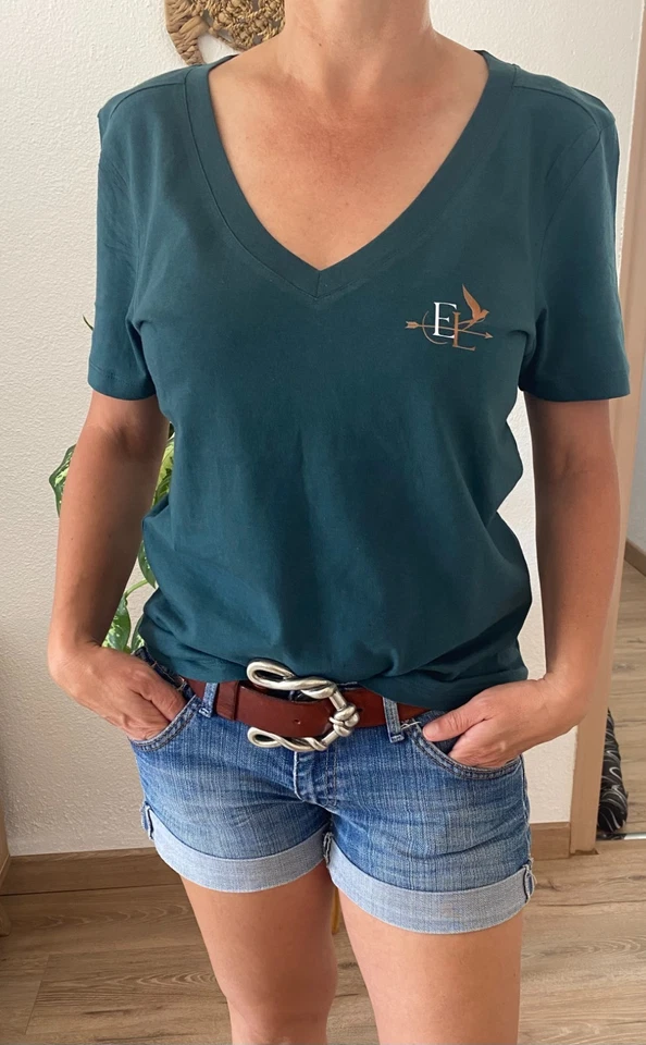 T-shirt femme Bleu-Vert col V Taille S Neuf - Photo 1/1