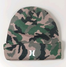 Hurley - Men's Icon Cuff Beanie - Winter Knit Hat, Brown/Green Camo w/ Logo