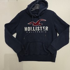 Hollister California Logo Hoodie Navy Blue Pullover Men's, Size S