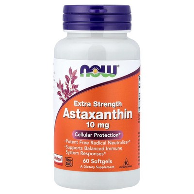 Now Foods Astaxanthin Extra Strength 10 mg 60 Softgels GMP Quality Assured