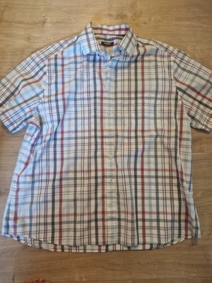 Walbusch Herren Kurzarmhemd L kariert Weiß/Blau/Rot mit Brusttasche