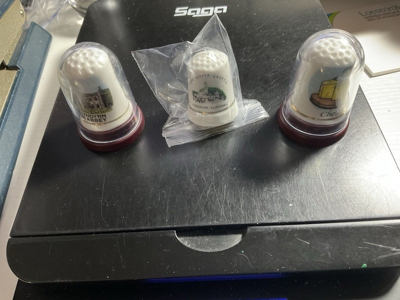 3 Thimbles (2 in cases) Cheddar, Ave Maria Groyyo & Tintern Abbey