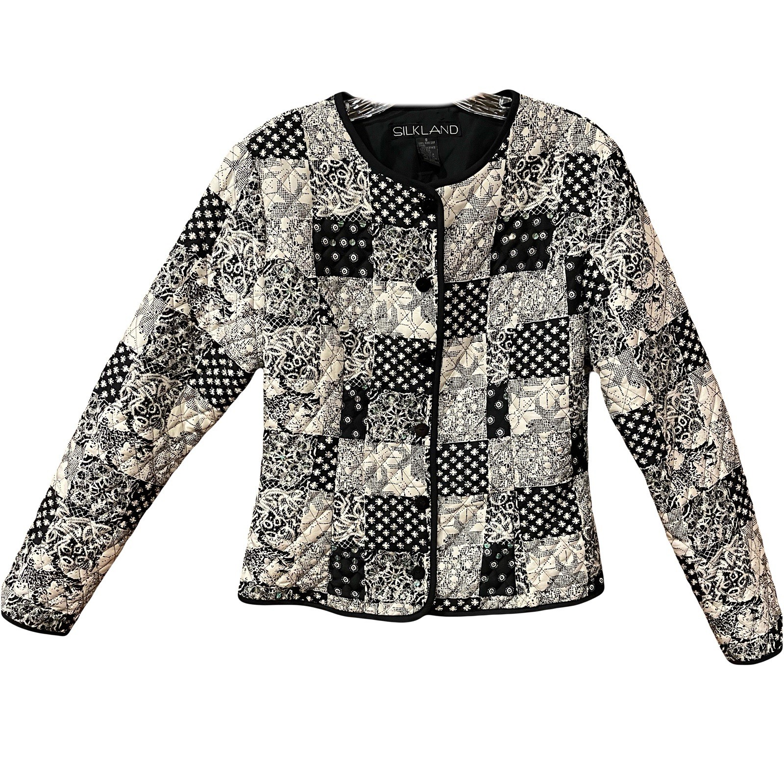 Silkland Patchwork Jacket Small 100% Silk Quilted… - image 2