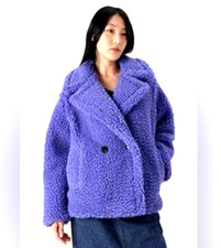Image of NWT DESIGNER RUNWAY STYLE SHERPA FLEECE SHEARLING UGG PURPLE TEDDY COAT $248