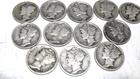 12 various date Mercury Dimes p,d,s