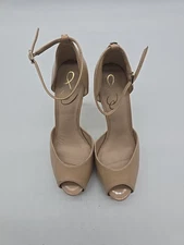Sam Edelman Womens Sandal Sz 6 Block Heel Beige Satin Ankle Strap..#3