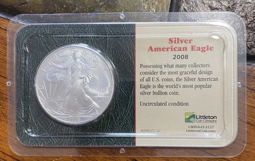 2008 American Silver Eagle $1 Coin Uncirculated Sealed in Littleton Coin Holder