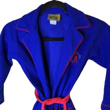 Vintage Tom  Jerry Kids Flannel Robe Blue Red Lion Crest Embroidered Cozy Sz M