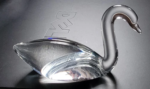 Steuben Crystal Swan Goose  6" L Large Straight Neck Bird Figurine Sculpture vtg
