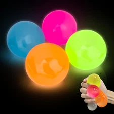 4 Pcs Glowing Sticky Balls, Squishy Stress Ball, Stress Relieving Glow in the Da