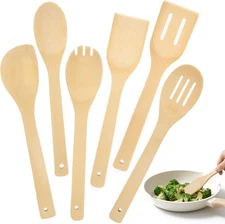 HAKSEN Bamboo Wooden Spoons for Cooking 6-Piece, Nonstick Bamboo Kitchen Utensil