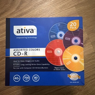 New Ativa Assorted Colors CD   R 40 X 700 MB 80 Minute Jewel Case 20 Pack
