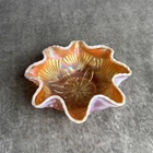 Dugan Carnival Glass Petal & Fan Ruffled Berry Bowl Peach Opalescent